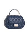 Navy Blue Quilted Faux Leather Top Handle Bag with Shoulder Chain Strap