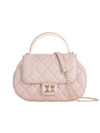 Nude Quilted Faux Leather Top Handle Bag with Shoulder Chain Strap