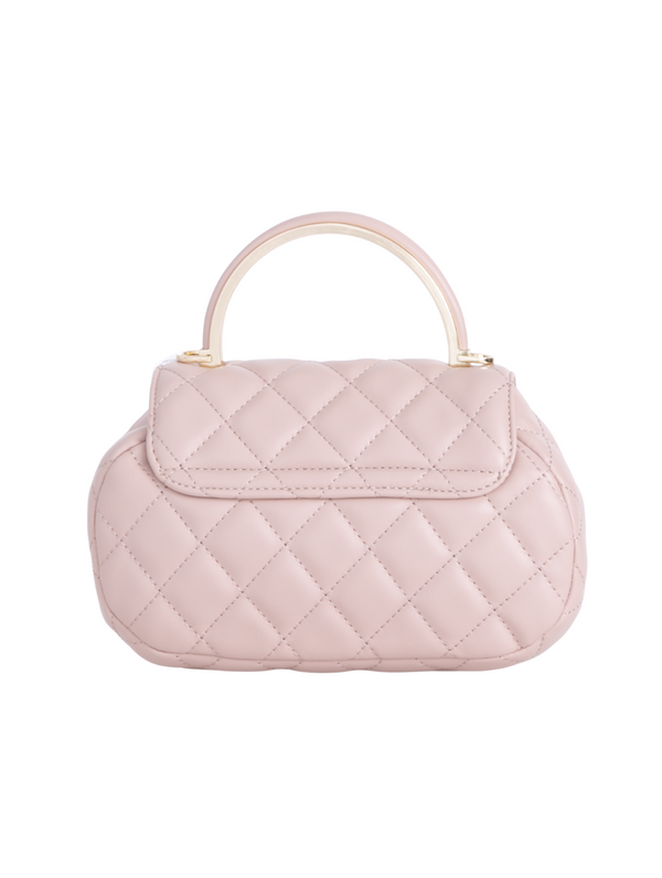 Nude Quilted Faux Leather Top Handle Bag with Shoulder Chain Strap