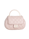 Nude Quilted Faux Leather Top Handle Bag with Shoulder Chain Strap