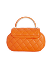 Orange Quilted Faux Leather Top Handle Bag with Shoulder Chain Strap