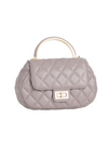 Taupe Grey Quilted Faux Leather Top Handle Bag with Shoulder Chain Strap
