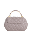 Taupe Grey Quilted Faux Leather Top Handle Bag with Shoulder Chain Strap
