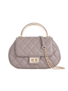 Taupe Grey Quilted Faux Leather Top Handle Bag with Shoulder Chain Strap