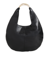 Black Faux Leather Crescent Hobo Bag with Metallic Top Handle