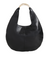 Black Faux Leather Crescent Hobo Bag with Metallic Top Handle