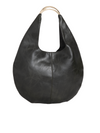 Olive Green Faux Leather Crescent Hobo Bag with Metallic Top Handle