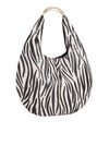 Zebra Print Faux Leather Crescent Hobo Bag with Metallic Top Handle