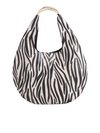 Zebra Print Faux Leather Crescent Hobo Bag with Metallic Top Handle