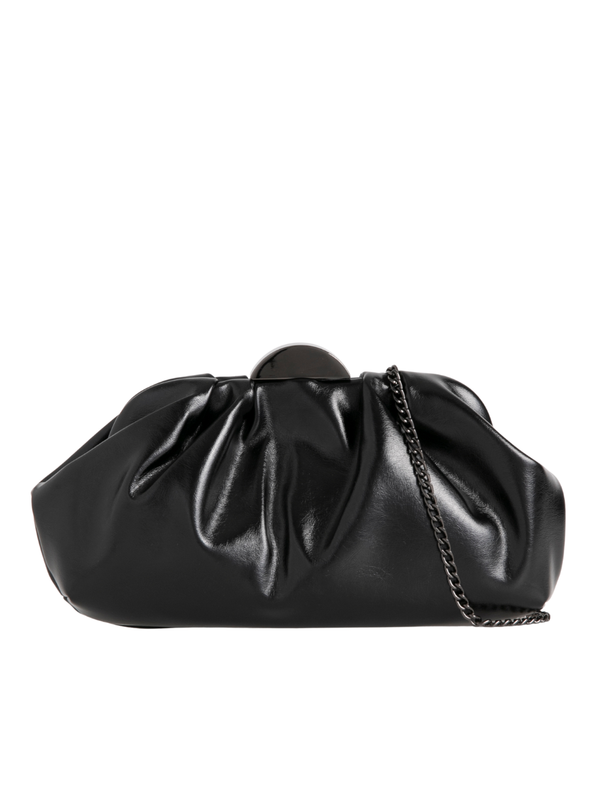 Metallic Black Ruched Faux Leather Clutch Bag