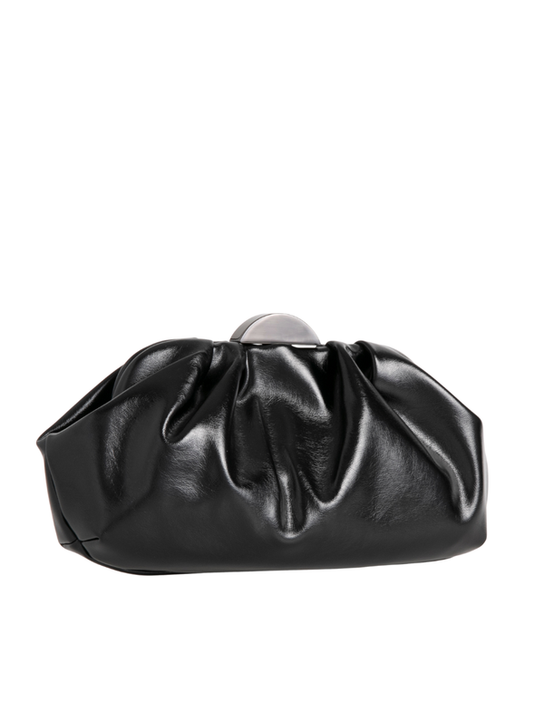 Metallic Black Ruched Faux Leather Clutch Bag