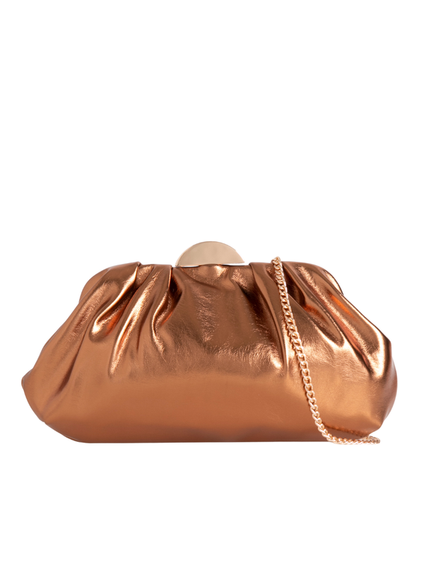 Metallic bronze Ruched Faux Leather Clutch Bag