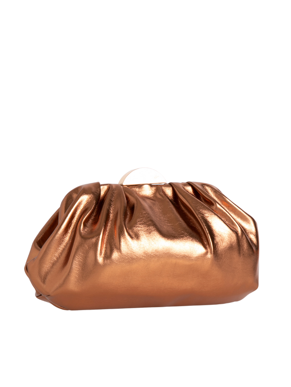 Metallic Bronze Ruched Faux Leather Clutch Bag