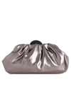 Metallic Pewter Ruched Faux Leather Clutch Bag