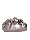 Metallic Pewter Ruched Faux Leather Clutch Bag
