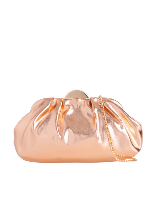 Metallic Rose Gold Ruched Faux Leather Clutch Bag