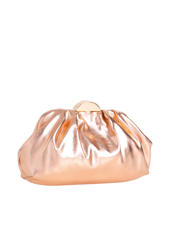 Metallic Rose Gold Ruched Faux Leather Clutch Bag