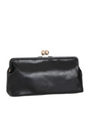Black Oversized Faux Leather Kiss Lock Clutch Bag