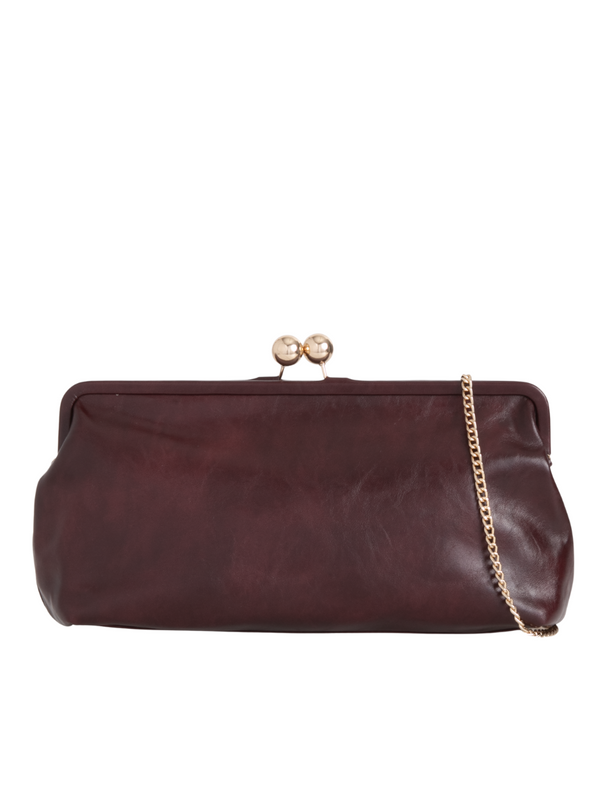 Cherry Red Oversized Faux Leather Kiss Lock Clutch Bag