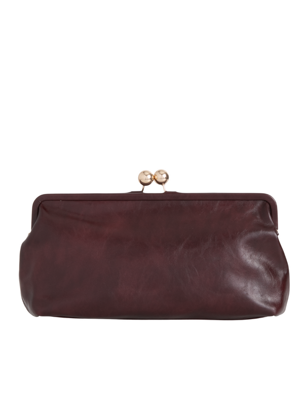 Cherry Red Oversized Faux Leather Kiss Lock Clutch Bag