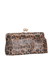 Oversized Faux Leopard Leather Kiss Lock Clutch Bag