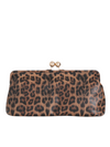 Oversized Faux Leopard Leather Kiss Lock Clutch Bag