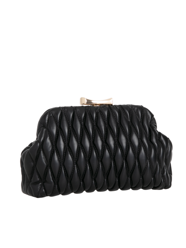 Black Quilted Faux Leather Clutch Bag