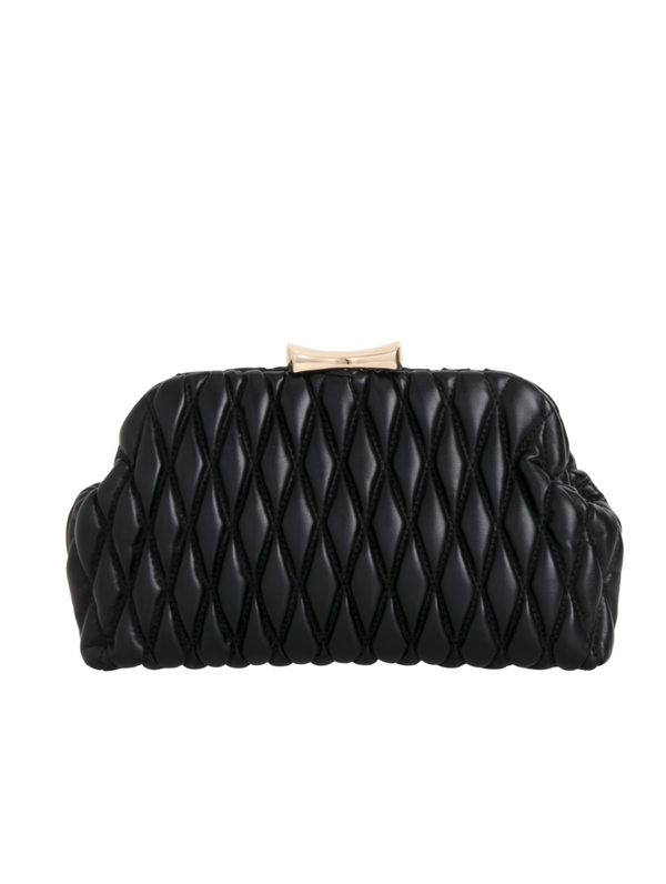 Black Quilted Faux Leather Clutch Bag