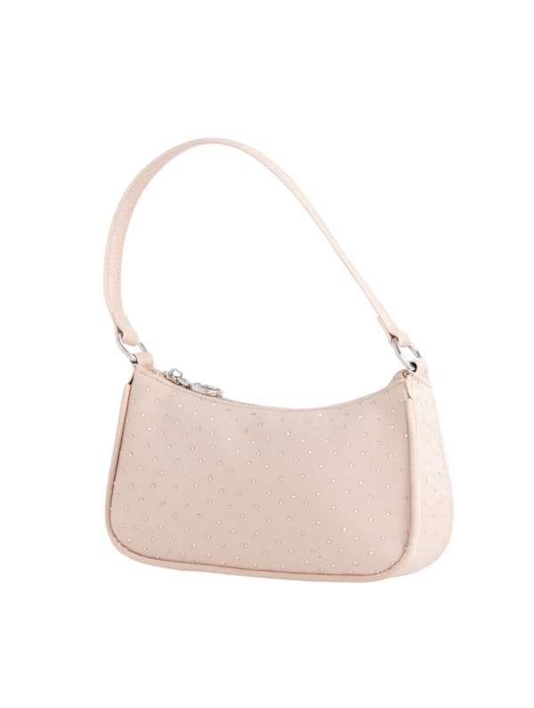Beige Satin Diamante Embellished Mini Shoulder Bag