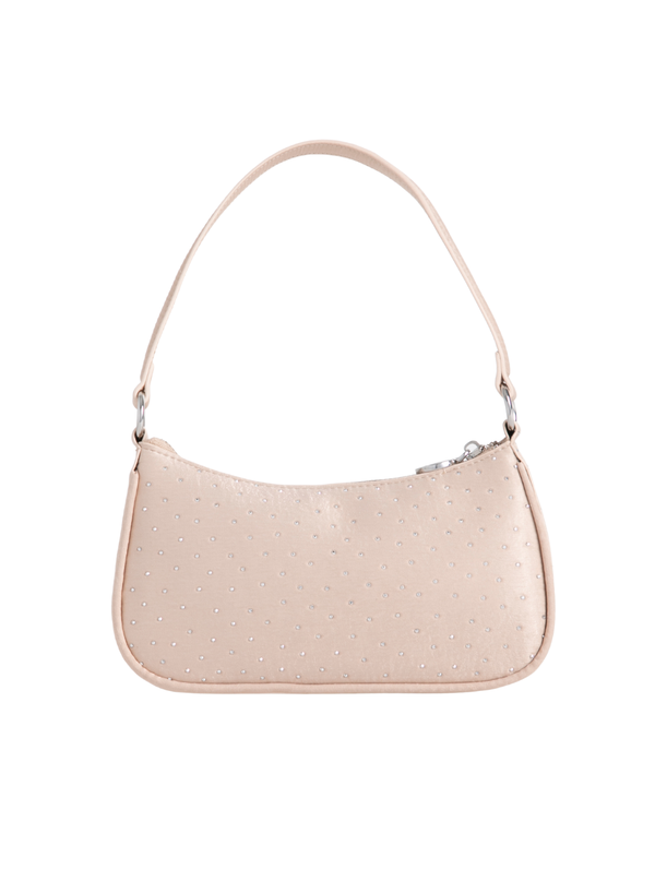 Beige Satin Diamante Embellished Mini Shoulder Bag