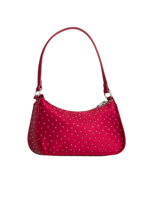 Cherry Red Green Satin Diamante Embellished Mini Shoulder Bag