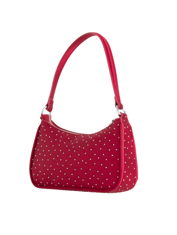Cherry Red Green Satin Diamante Embellished Mini Shoulder Bag