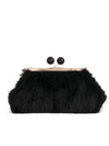 Black Fluffy Faux Fur Kiss Lock Clutch Bag
