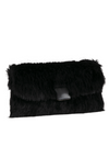 Black Faux Fur Foldover Clutch Bag