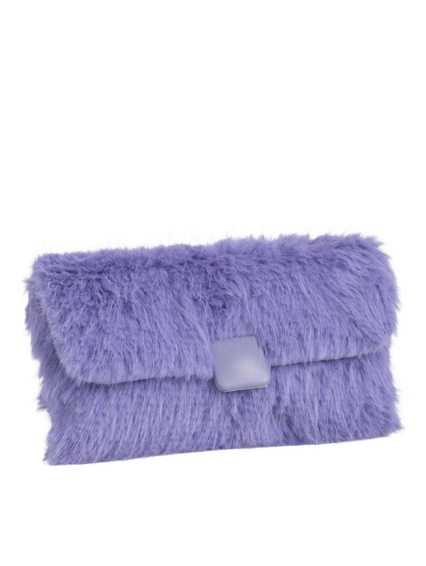 Purple Faux Fur Foldover Clutch Bag
