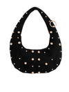Black Suedette Studded Half Moon Bag