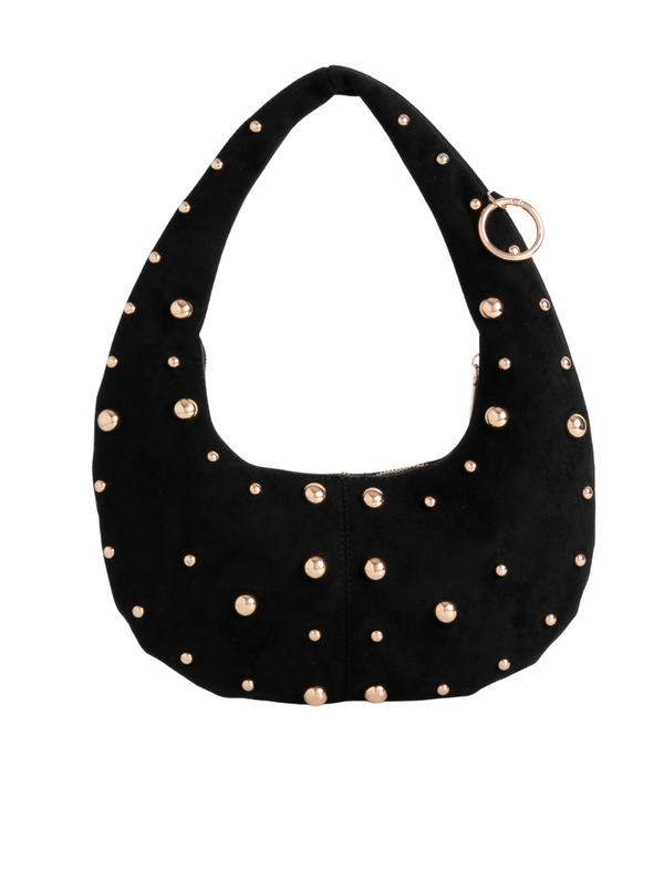 Black Suedette Studded Half Moon Bag