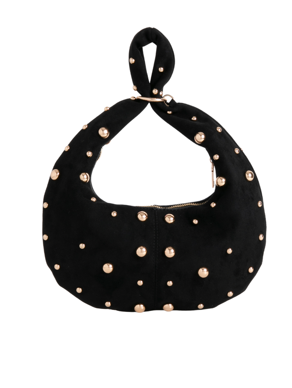 Black Suedette Studded Half Moon Bag