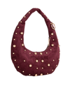 Cherry Red Suedette Studded Half Moon Bag Burgundy Handbag side photo