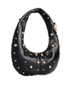 Black Studded Faux Leather Crescent Shoulder Bag