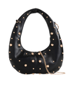Black Studded Faux Leather Crescent Shoulder Bag