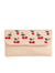 Beige Woven Faux Straw Foldover Clutch with Embroidered Cherry Print