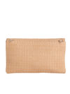 Camel Woven Faux Straw Foldover Clutch with Embroidered Cherry Print