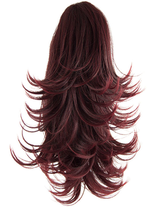 Straight to Flicky Reversible Synthetic HairClaw Clip Ponytail black and burgundy