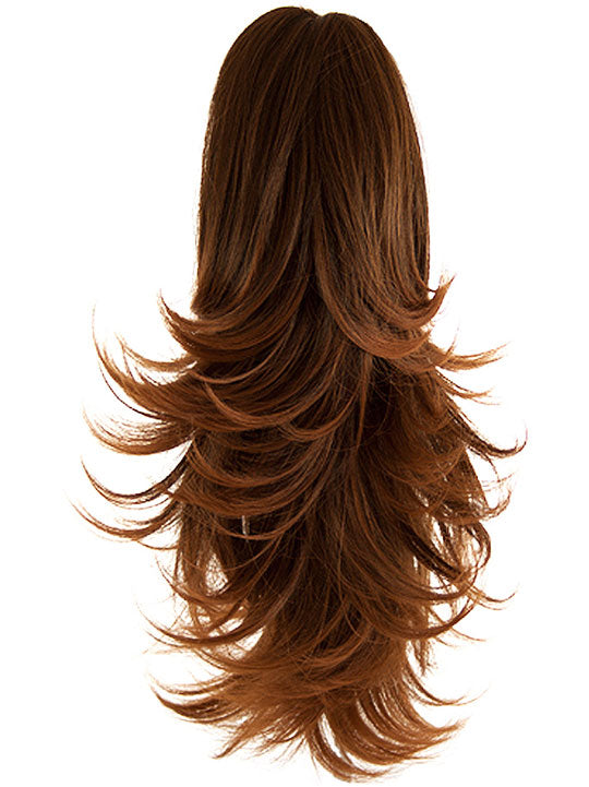 Straight to Flicky Reversible Synthetic HairClaw Clip Ponytail warm brunette