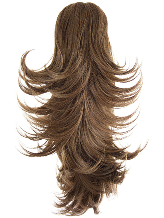 Straight to Flicky Reversible Synthetic HairClaw Clip Ponytail dark brown and caramel