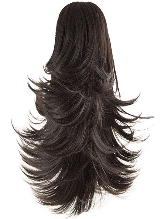 Straight to Flicky Reversible Synthetic HairClaw Clip Ponytail dark brown