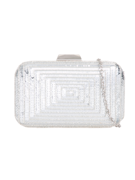 Silver Sequin Rounded Edge Box Clutch Bag