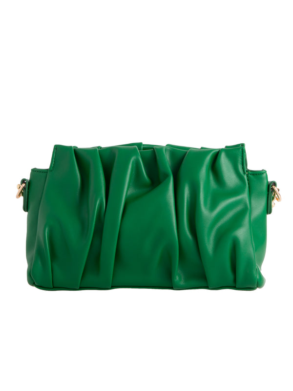 Green Pleated Effect Faux Leather Clutch Bag