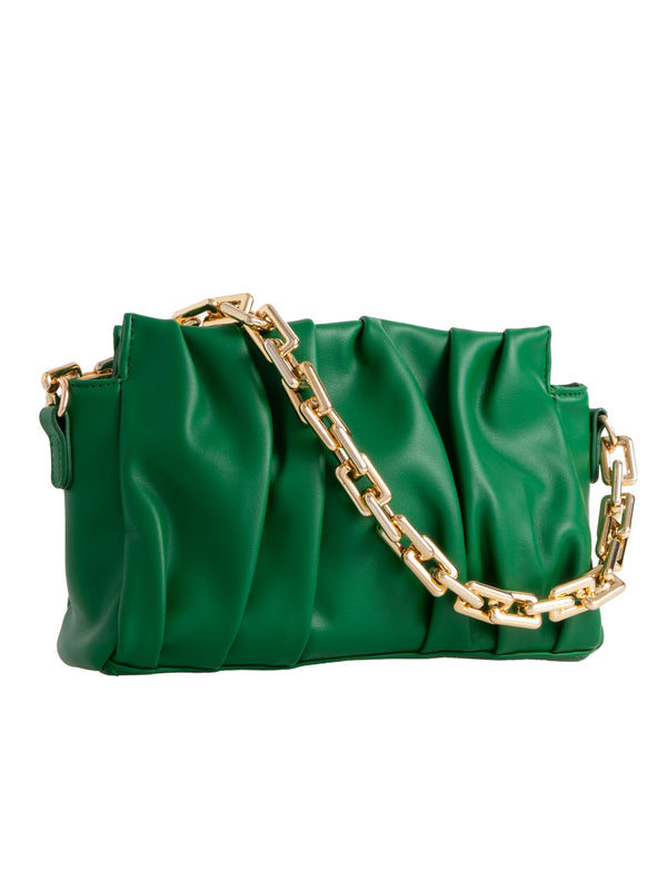 Green Pleated Effect Faux Leather Clutch Bag